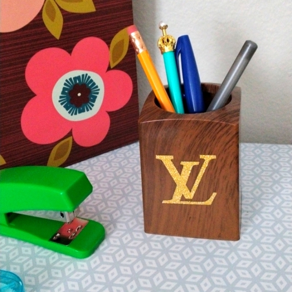 Pencil Holder Art Gold LouisVuittonLettersBRAND NEW ITEM Makeup Brush Holder